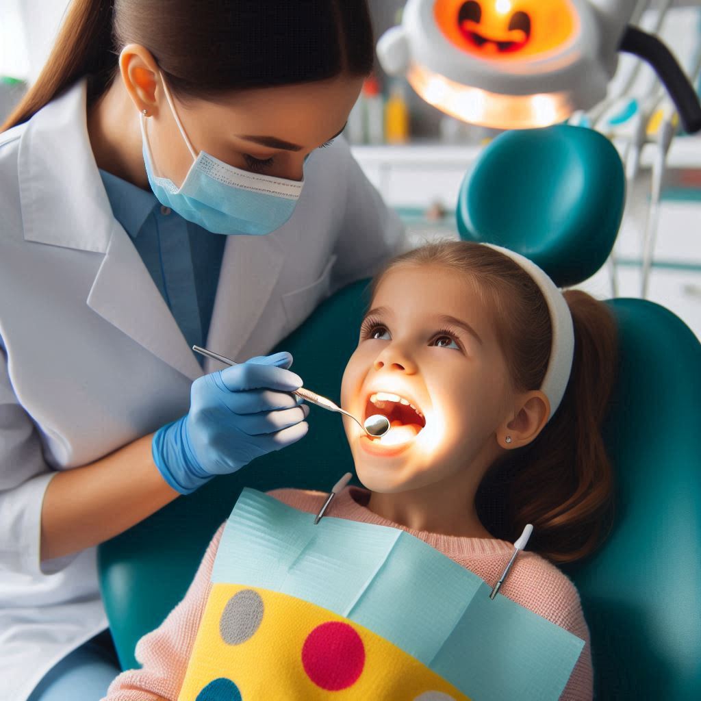 School-age children learning about dental hygiene